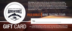 Wine Tour Gift Certificate Paso Robles, CA